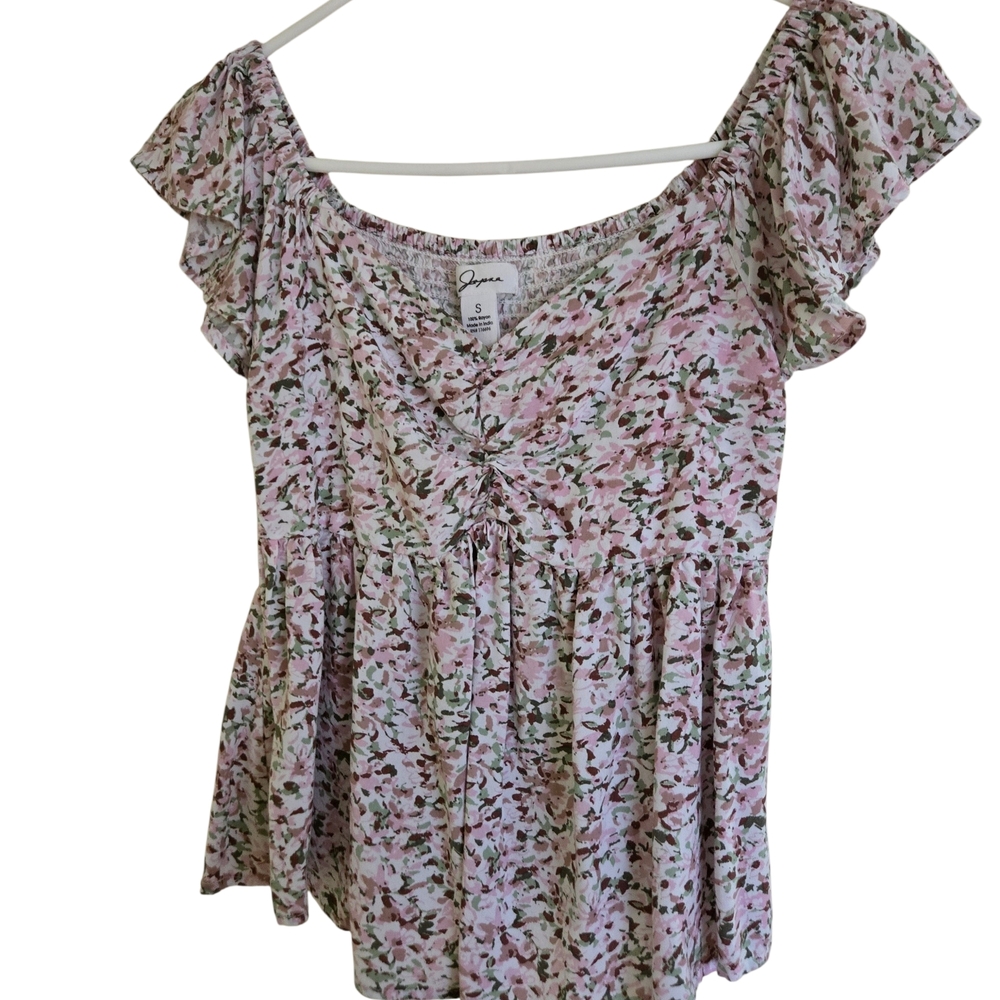 Japna Pink Floral Ruffle Peplum Tunic